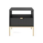 Mesa De Cabeceira Nova Em Preto Com Detalhes Em Dourado Com Uma Gaveta 3